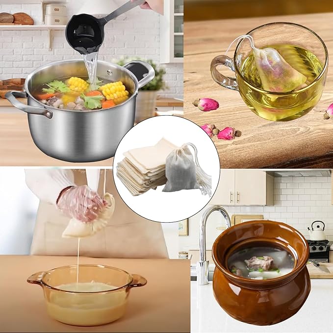 20Pcs Reusable Tea Filter Bags,Soup Bags,Bone Broth Brew Bags,Spice Bags,Muslin Strainer Bags,Natural Unbleached Cotton Cheesecloth Bags for Cold Brew Coffee(3x4inch)