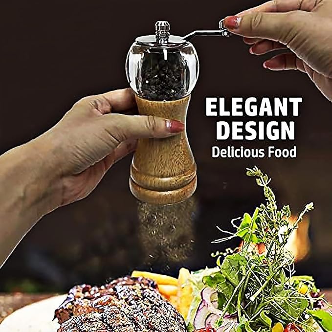 Pepper Grinder Set Manual Salt and Pepper Grinder Set 2pcs 6in Spice Grinder Classical Hand Shake Wooden Pepper Mill Salt Mill Ceramic Core Grinding, Enjoy Fresh Ground Pepper Sea Salt Spices