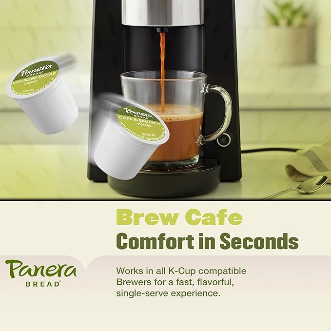 Panera Cafe Blend Decaf Coffee Pods, Medium Roast Cups - 100% Arabica, Smooth & Balanced with Caramel Notes, Sustainably Sourced, No Bitterness 60 Single Serve Pods (6 Packs of 10)