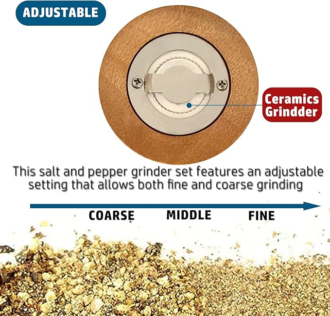 Salt and Pepper Grinder Set, Pepper Mills Classical Roast Black Wooden Manual Pepper Grinder Set Metal Hand Shake Sea Salt Mill, Ceramic Core Grinding Enjoy Fresh Ground Pepper Sea Salts Spices