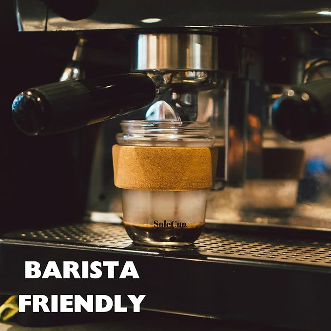 Reusable Strengthened Glass Travel Cup - Spill Proof Insulated Coffee Mug - 12oz/340ml BPA-Free Hot Drink Travel Mug with Lid & Cork Band (Gray and Blue)