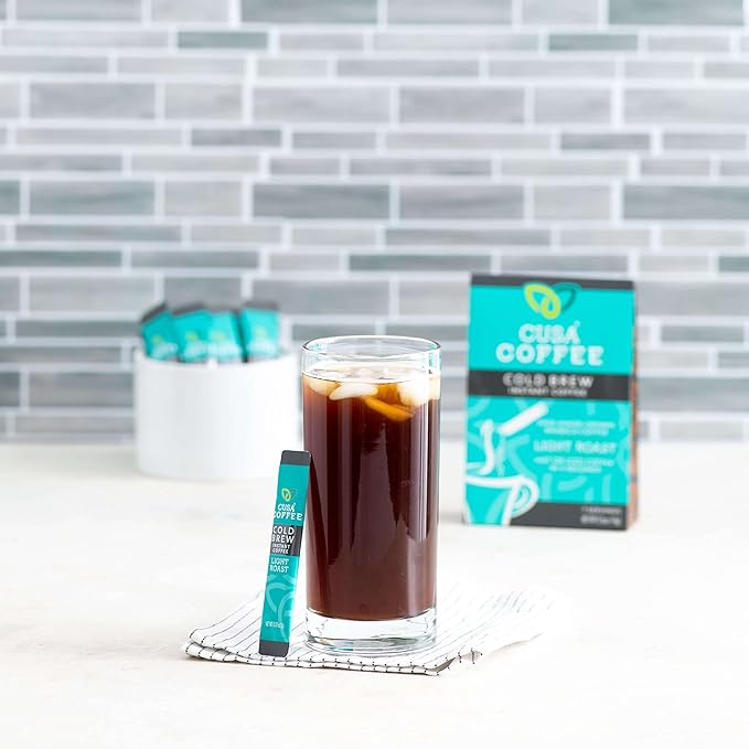 Cusa Tea & Coffee | Premium Instant Light Roast | Rainforest Alliance Certified Arabica Beans | Hot or Cold Brew Drink Mix Packets (30 Single Servings)
