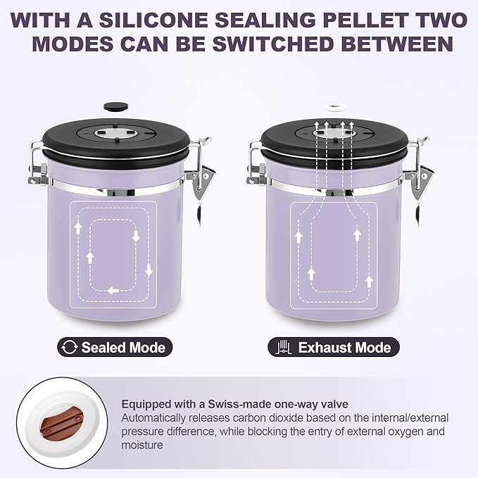 ShanSon Coffee Canister Airtight Coffee Container Stainless Steel Coffee Bean Storage Container with Scoop Coffee Canister for Beans Grounds Sugar Flour Tea Cereal,22OZ, Purple