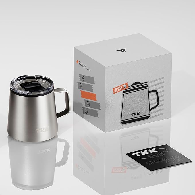 TKK 12 oz Insulated Coffee Mug with Handle Ceramic Coating Detachable Slider Lid Stainless Steel Tumbler Double Wall Vacuum Travel Cup