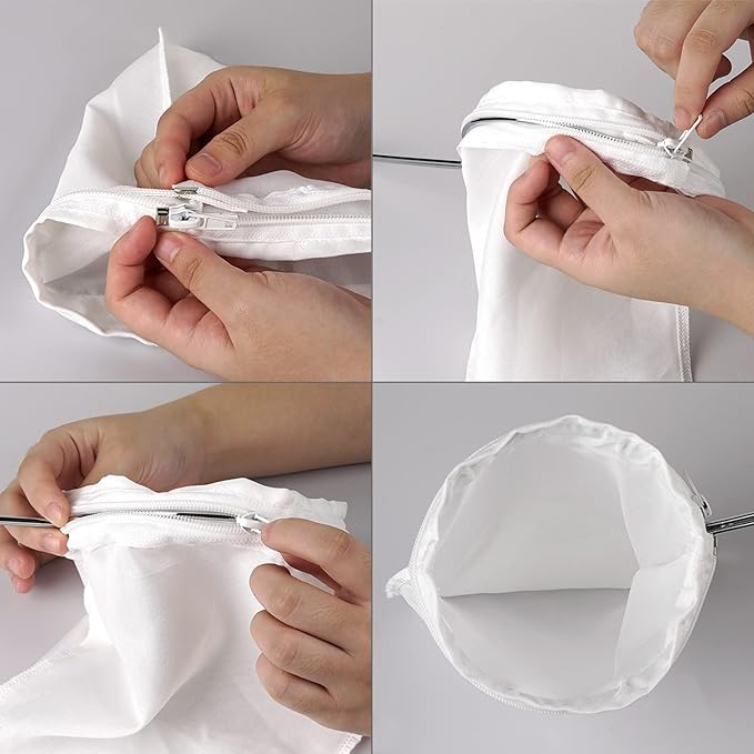 4 Pack Ultra Fine Mesh Coffee Strainer Bag with 1 Frame Handle, 200 Mesh Food Grade Nut Milk Bag, Reusable Kitchen Strainer Fine Mesh for Soy Milk, Juice, Tea Leaf Filter, Honey, Wine (Medium)