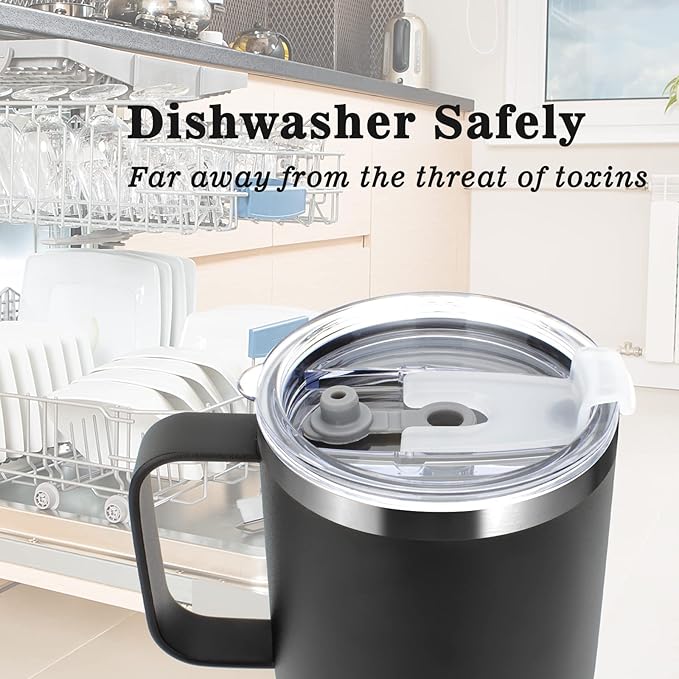 Sursip 24 oz Tumbler with Handle and Straw Lid, Double Wall Vacuum Stainless Steel Insulated Coffee Cup with 2 Lids, For Cold/Hot Drinks, Leak Proof, BPA-Free, Dishwasher Safe(Navy-1 Pack)