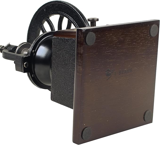 Vintage Manual Coffee Grinder with Cast Iron Wheel, Wood Handle, Carbon Steel Grinding Core, Black and Brown, 10.63x5.71 Inch