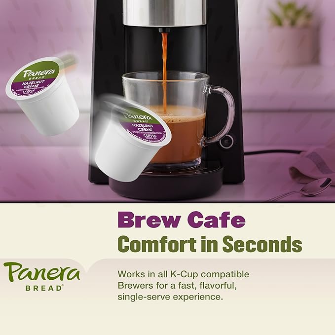 Panera Bread Hazelnut Crème Light Roast Coffee - Cafe-Quality Cup Pods, Smooth Buttery Flavor, 100% Arabica, No Artificial Ingredients, 96 Single Serve Pods (4 Packs of 24)