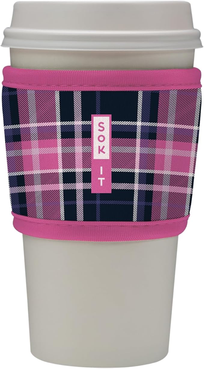 Sok It HotSok Coffee & Tea Reusable Insulated Neoprene Cup Sleeve (Berry Plaid)
