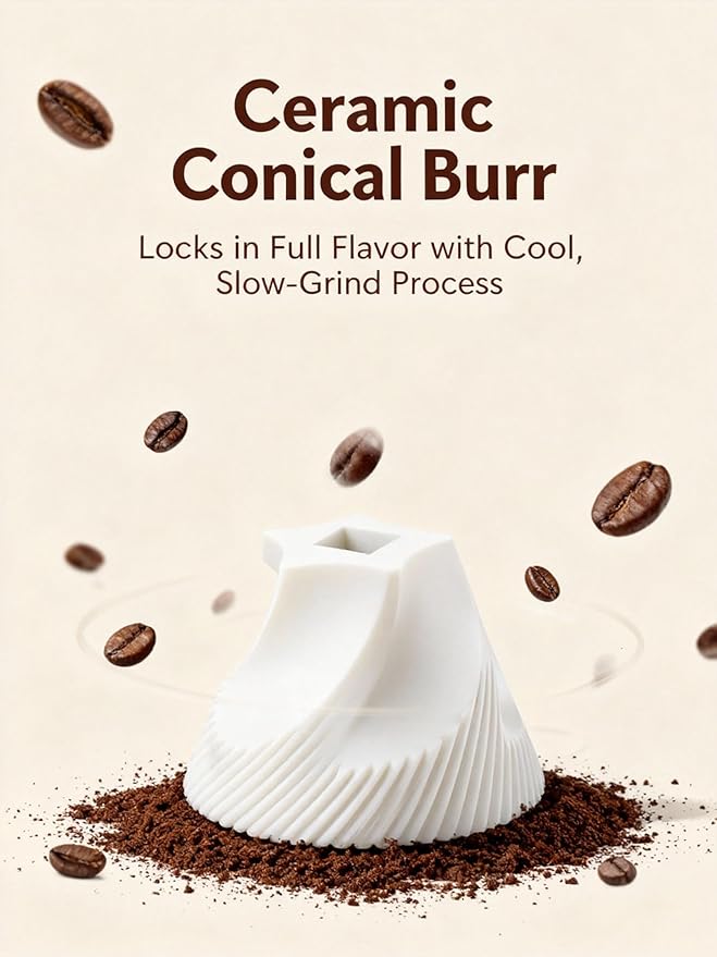 LAMIDO Mini Manual Coffee Grinder - 56 External Grind Settings, Stainless Steel Body & Crank, Ceramic Burr, Portable Hand Grinder for Travel, Camping, Home Brewing - Wood Grain