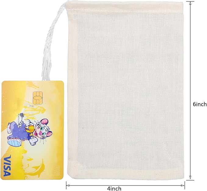 10Pcs Reusable Tea Filter Bag, Soup, Bone Broth Brew, Spice, Muslin Strainer, Natural Unbleached Cotton Cheesecloth Bags for Cold Brew Coffee (4x6inch)