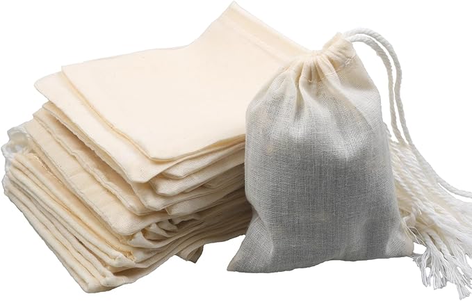10Pcs Reusable Tea Filter Bag, Soup, Bone Broth Brew, Spice, Muslin Strainer, Natural Unbleached Cotton Cheesecloth Bags for Cold Brew Coffee (4x6inch)