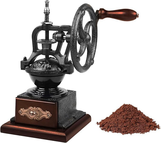 Manual Burr Coffee Grinder,Home Vintage Style Wooden Hand Crank Coffee Maker Grinder