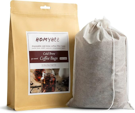 Disposable Cold Brew Coffee Filters - 50 Count Single Use Filter Sock Packs Fine Mesh Brewing Bags for Concentrate, Iced Coffee Maker, French/Cold Press Kit, Tea in Mason Jar, 8 x 12 Inches