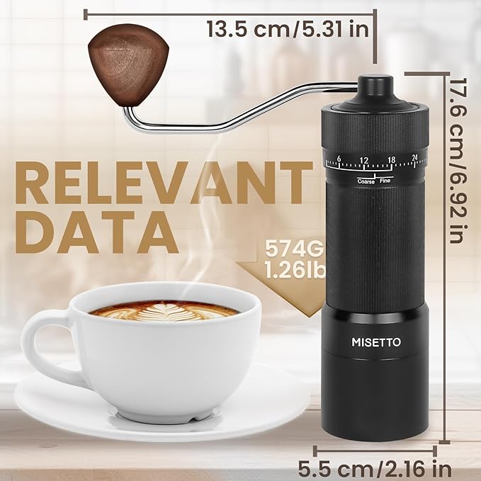 Manual Coffee Grinder with CNC Stainless Steel Conical Burr - External Adjustable Setting,Double Bearing Positioning,French Press Coffee,Pour Over for Hand Grinder Gift