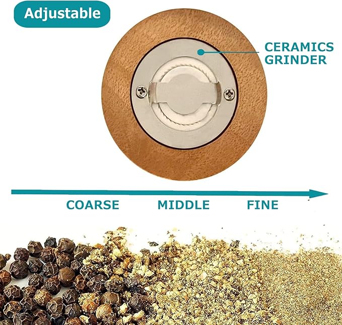 Pepper Grinder Set Manual Salt and Pepper Grinder Set 2pcs 6in Spice Grinder Classical Hand Shake Wooden Pepper Mill Salt Mill Ceramic Core Grinding, Enjoy Fresh Ground Pepper Sea Salt Spices