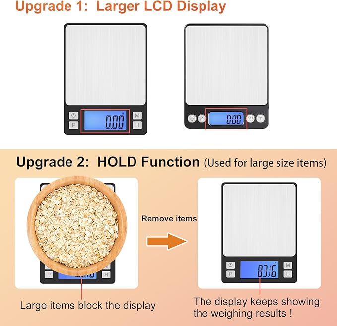 BOMATA 0.01g/1kg Upgraded Small Digital Scale, USB Rechargeable, with Larger Display and Hold,Tare Function, 9 Units, High Precision Digital Scale Grams and oz for Small Item, Kitchen…