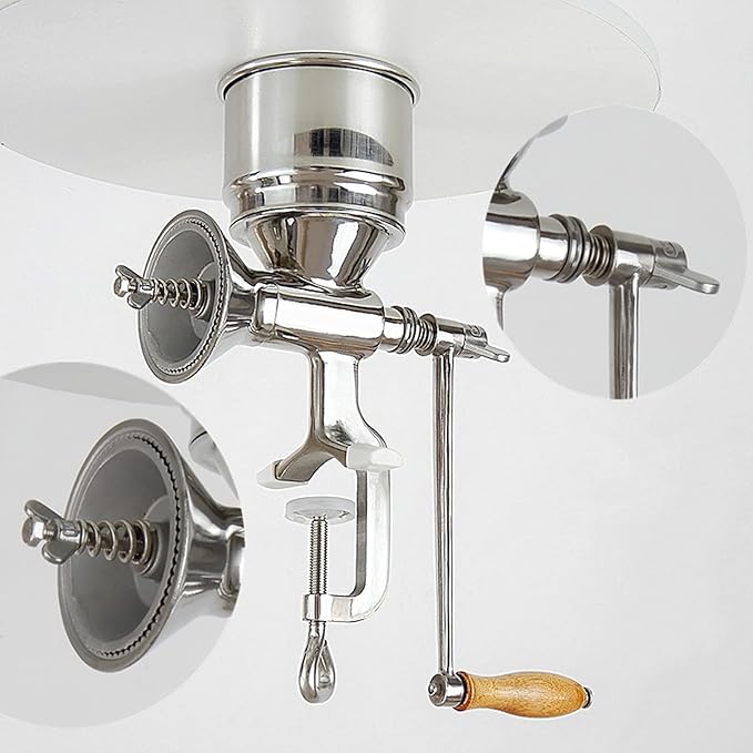 Grain Grinder, Portable Hand Crank Grain Mill, 304 Stainless Steel Wheat Grinder with Handle, Professional Manual Coffee Mill for Coffee Nut Malt Oats Corn