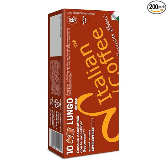 Italian Coffee for Espresso Lovers capsules compatible with Nespresso Original Line machines (Lungo Regular, 200 Count (Pack of 1))