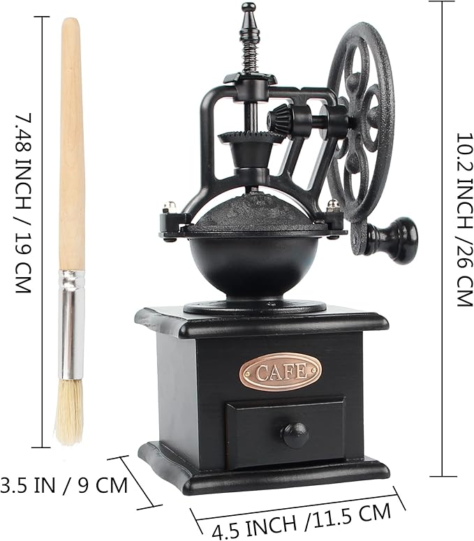 Coffee Grinder,Wooden Coffee Bean Grinder Manual Coffee Grinder Roller, Antique Coffee Mill with Cast Iron Hand Crank for Making Mesh Coffee, Decoration, Best Gift (Black (four deformation base))