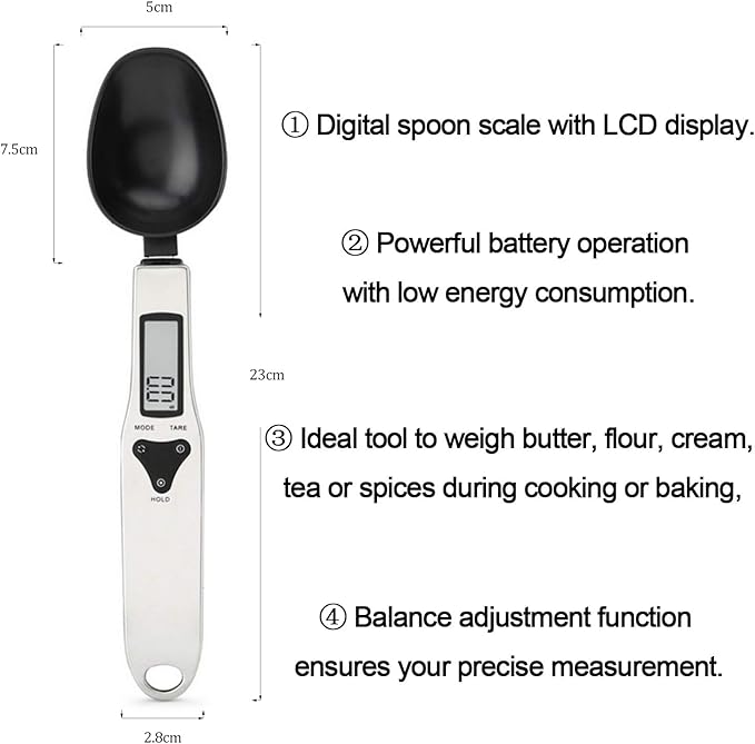 JOYIT Digital Spoon Scale 500g/0.1g - Stainless Steel Food Measuring Scale, Small Baking Scale with LCD Display