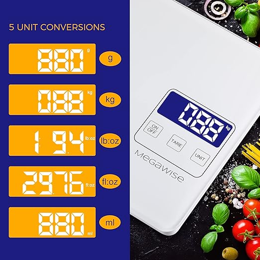 Digital Kitchen Scale K28H – Ultra-Slim Design, Precise 1g–15kg Measurement, 5 Units, Tare Function, Backlit Display, for Baking, Cooking & Meal Prep