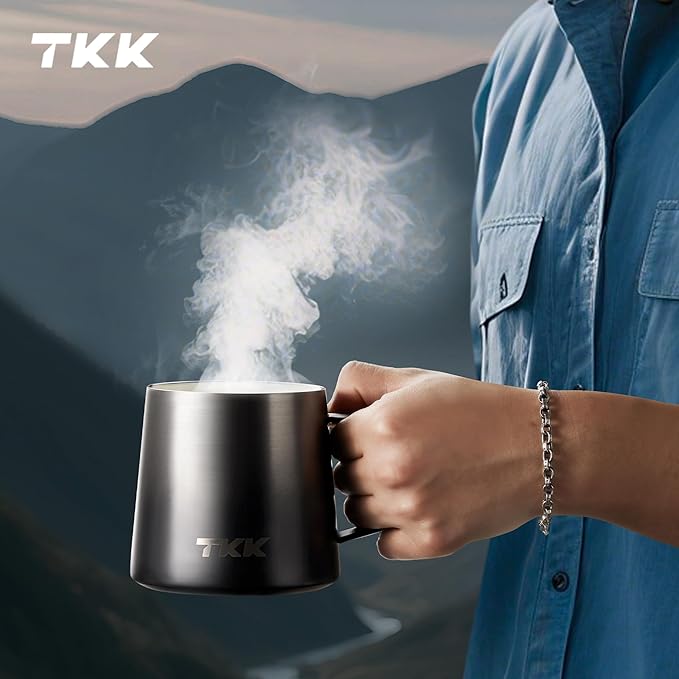 TKK 12 oz Insulated Coffee Mug with Handle Ceramic Coating Detachable Slider Lid Stainless Steel Tumbler Double Wall Vacuum Travel Cup