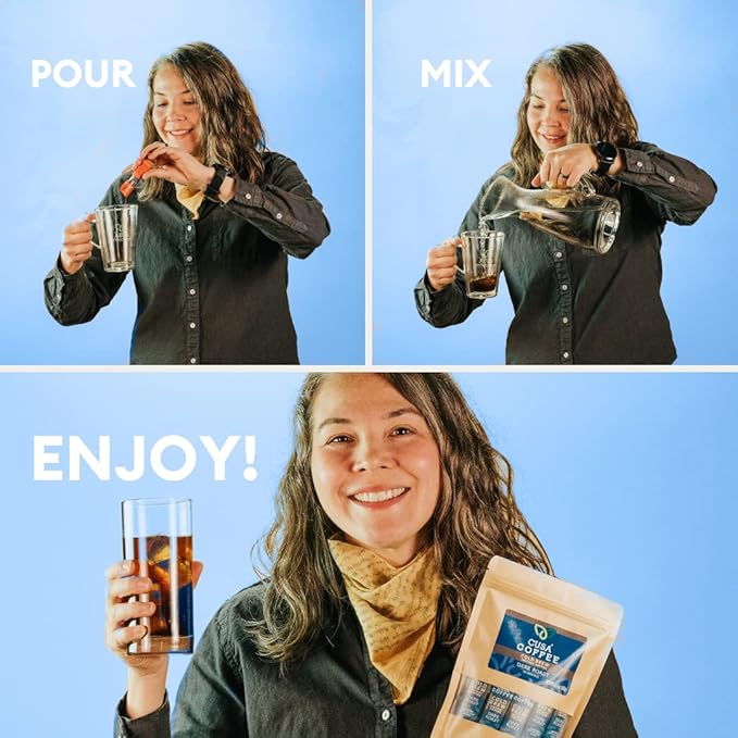 Cusa Tea & Coffee | Premium Instant Dark Roast | Rainforest Alliance Certified Arabica Beans | Hot or Cold Brew Drink Mix Packets (30 Single Servings)