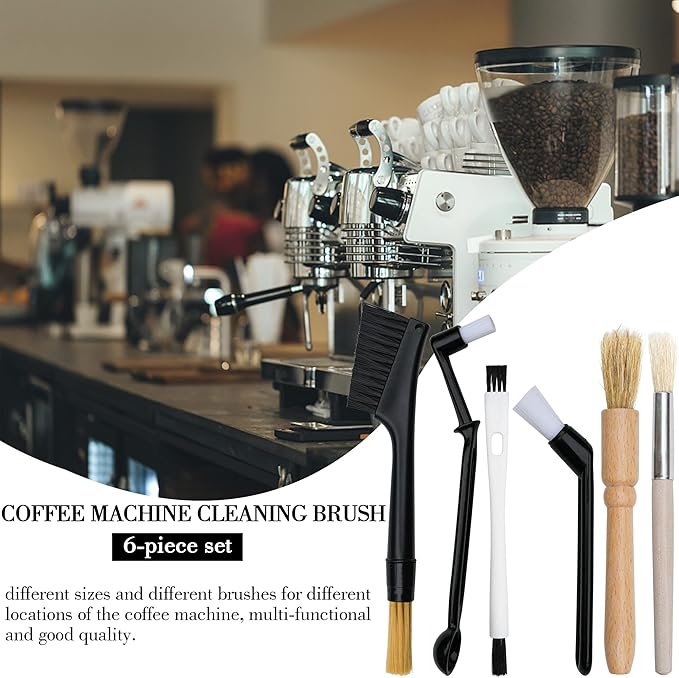 6-piece coffee grinding brush set, coffee grinding natural bristle brush and nylon espresso brush, coffee machine dust removal cleaning brush