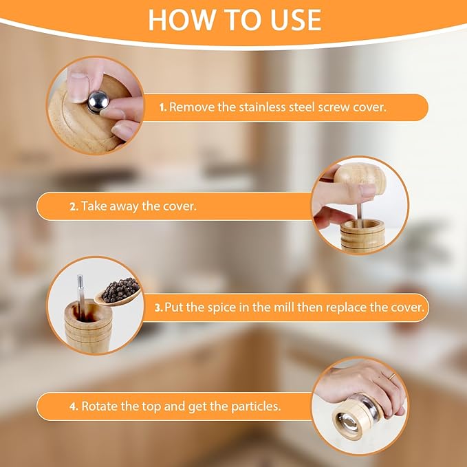 Wooden Salt and Pepper Grinder Set, 8.5 Inches Salt Grinder with Adjustable Coarseness Pepper Mill, Refillable Manual Salt Grinder, Oak Wood Salt and Pepper Grinder Mill for Kitchen - 2 Pack