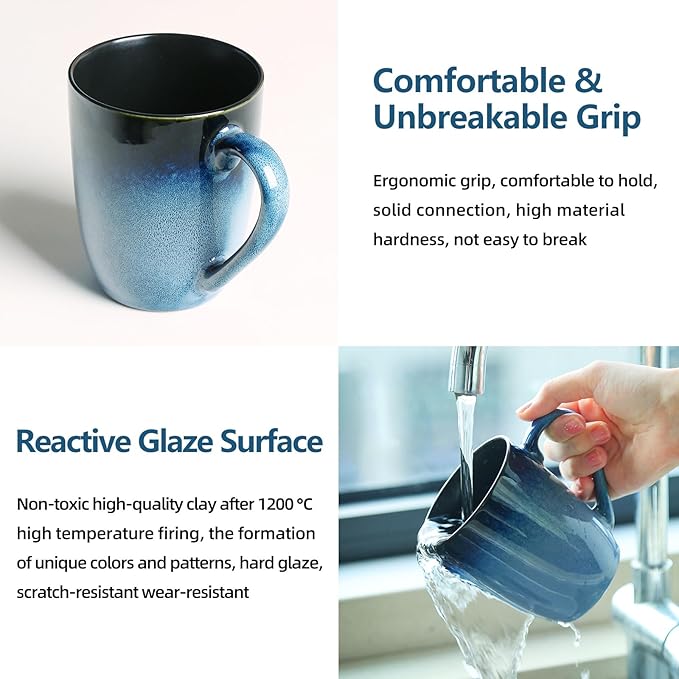 MONITO 14 OZ Coffee Mugs Set of 6, Modern Large Ceramic Coffee Mugs Set with handle for Tea/Latte/Milk/Cocoa, Funny Tea Cups for Office and Home, Engagement Gifts…