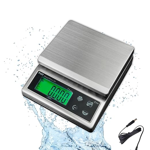 Polit Sun Rechargeable Food Scale for Kitchen13lb/6kg, 0.02oz/0.5g Precision IP65 Waterproof Kitchen Scale with LCD Display Stainless Steel Top, Grams & Ounces for Seafood, Baking & Restaurants