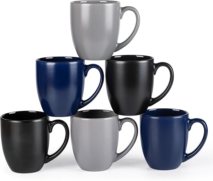 GBHOME 12oz Coffee Mugs Set of 6, Large Ceramic Coffee Mugs for Man, Woman, Dad, Mom, Modern Coffee Mugs Set with handle for Tea/Latte/Cappuccino/Milk/Cocoa. Dishwasher&Microwave Safe,Multi-Color
