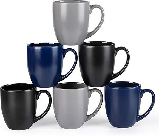 GBHOME 12oz Coffee Mugs Set of 6, Large Ceramic Coffee Mugs for Man, Woman, Dad, Mom, Modern Coffee Mugs Set with handle for Tea/Latte/Cappuccino/Milk/Cocoa. Dishwasher&Microwave Safe,Multi-Color