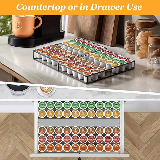 Coffee Pod Holder Drawer, Expandable K Cup Holder Compatible with Keurig K-Cup, K Cup Drawer Organizer Hold 30-60 Coffee Pod Storage for Coffee Station Office and Kitchen, Black