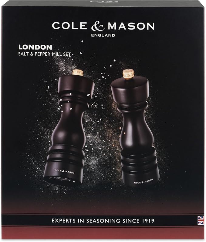 Cole & Mason London Refillable Spice Mill - Kitchen & Home Accessory - Salt & Pepper Grinder Set - Salt Mill with Ceramic Mechanism - Pepper Mill with Carbon Steel Mechanism - 7", Chocolate Wood