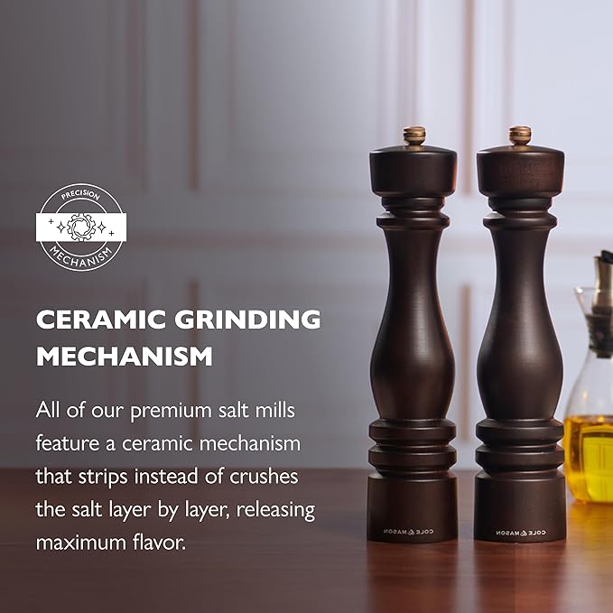 Cole & Mason London Refillable Spice Mill - Kitchen & Home Accessory - Table Salt Grinder - Salt Mill with Ceramic Mechanism - 11", Chocolate Wood