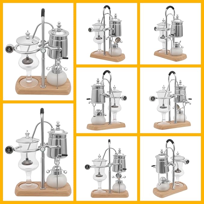 Siphon Coffee Maker, Manual Extract Coffee & Brew Tea Tool, Belgian/Belgium Coffee Brewer w/ Alcohol Burner, Commercial/Domestic Balance Vacuum Coffee Pot w/ Rotating Faucet, 9.25*4.72*14.96in Silver