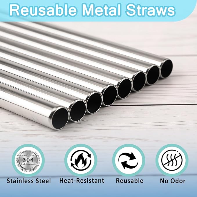 10 Pcs Short Metal Straws, 6 in x 8 mm Metal Straws Reusable Stainless Steel Straws Bent with 2 Cleaning Brush, Reusable Short Drinking Straw for Cocktail Coffee Mugs Small Glasses Cups