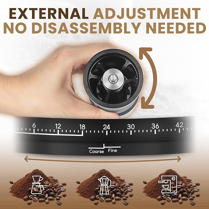 Manual Coffee Grinder with CNC Stainless Steel Conical Burr - External Adjustable Setting,Double Bearing Positioning,French Press Coffee,Pour Over for Hand Grinder Gift