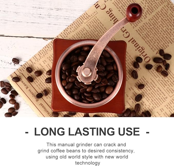 Manual Coffee Grinder Travel-Friendly Hand Bean Grinder Ceramic Core and Iron Handle for Large Capacity Grinding
