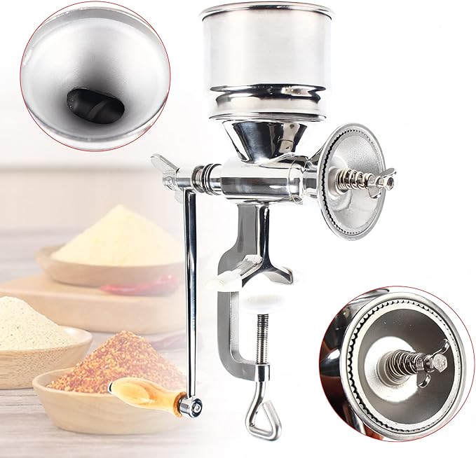 Grain Grinder, Portable Hand Crank Grain Mill, 304 Stainless Steel Wheat Grinder with Handle, Professional Manual Coffee Mill for Coffee Nut Malt Oats Corn