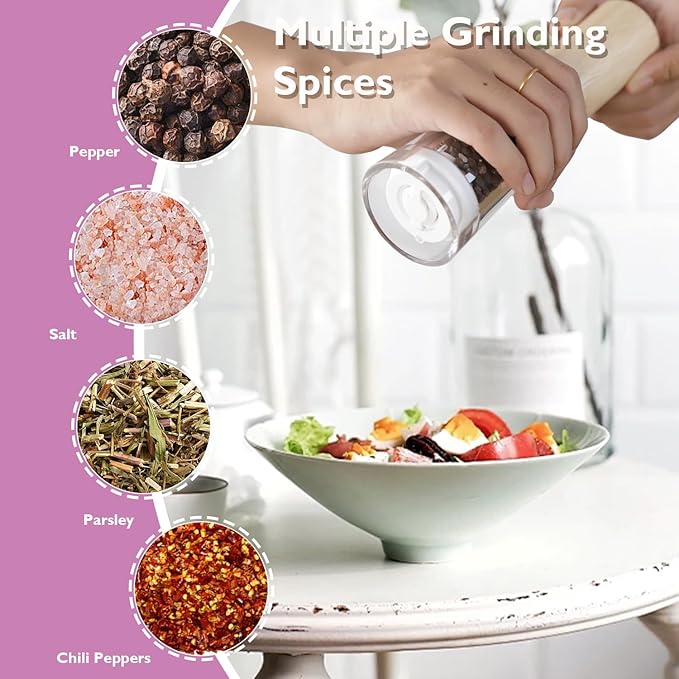 Wooden Pepper Grinder, 7.5 Inch Refillable Manual Salt Grinder with Adjustable Coarseness Pepper Mill, Oak Wood Salt and Pepper Grinder Mill for Cooking - Natural