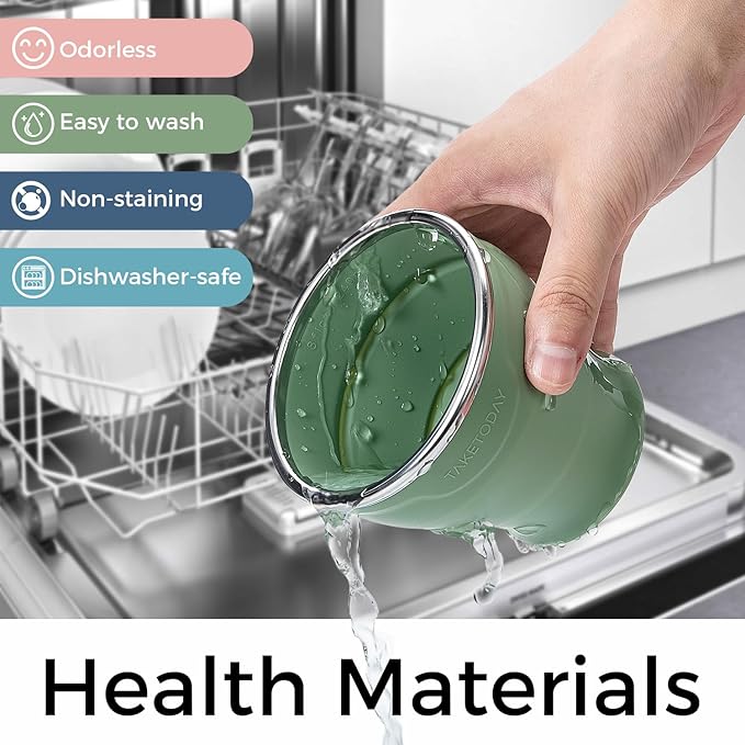 TakeToday Collapsible Travel Cup - Silicone Foldable Water Cup, BPA-Free with Lid & Waterproof Bag - Drinking Cup Set for Office, Camping & International Travel（8 Oz, Green）