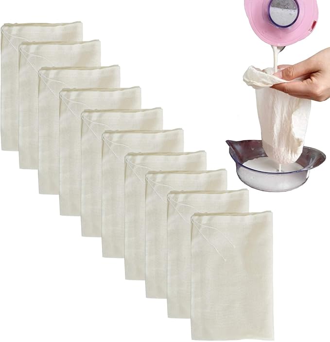 Cheesecloth Bags for Straining,Reusable Cold Brew Coffee Cheese Cloths Strainer,Large Nut Milk Tea Juice Bag,100% Natural Cotton Fine Mesh Filter Bags (X-Small,10 PACK)