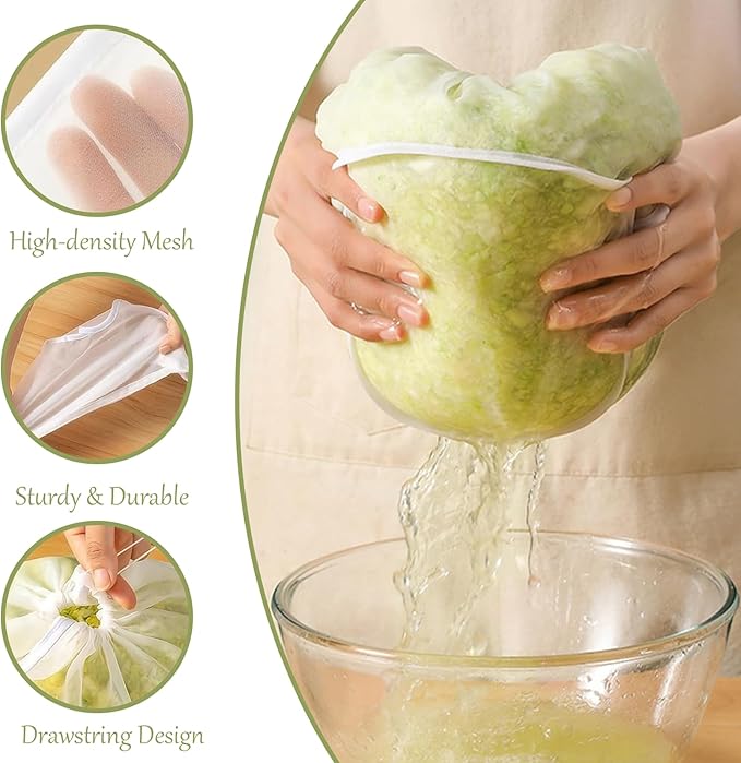 5PCS Ultra Fine Mesh Strainer Bags, Cheese Cloth Bags for Straining, Reusable Nylon Cheese Cloth Filter Bag for Filter NutMilk, Coffee, Milk, Butter, Juices and Fresh Cheese (Medium)