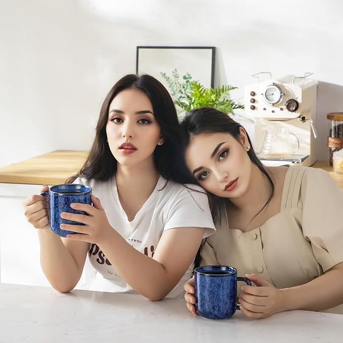 vancasso STARRY Coffee Mugs Set, 16 oz Ceramic Coffee Cups for Americano Hot Tea Iced Coffee Cold Brew Cocoa Milk Stoneware Mugs Set of 6, Dishwasher & Microwave Safe, Blue