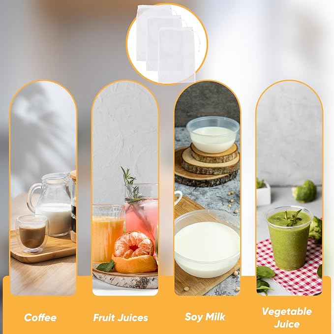 6 Pack Nut Milk Bag Reusable Nylon Cheese Cloth Bag for Straining Washable Fine Mesh Nut Bags Strainer 12×8 In for Straining Fruit Juice Coffee Tea Yogurt Cheese Tofu Cold Brew Filter Bags