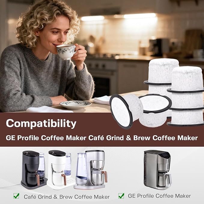 Coffee Filter Replacement for GE & Cafe: Compatible with Café and GE Profile Grind & Brew Machine, Charcoal Coffee Filter Cartridges,Dual-layer design of activated carbon and microporous mesh(8 pack)