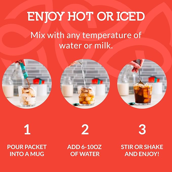 Cusa Tea & Coffee | Premium Instant Medium Roast | Rainforest Alliance Certified Arabica Beans | Hot or Cold Brew Drink Mix Packets (30 Single Servings)